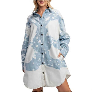 EASEL Long Sleeve Oversized Washed Denim Shirt Dress / Jacket sz S